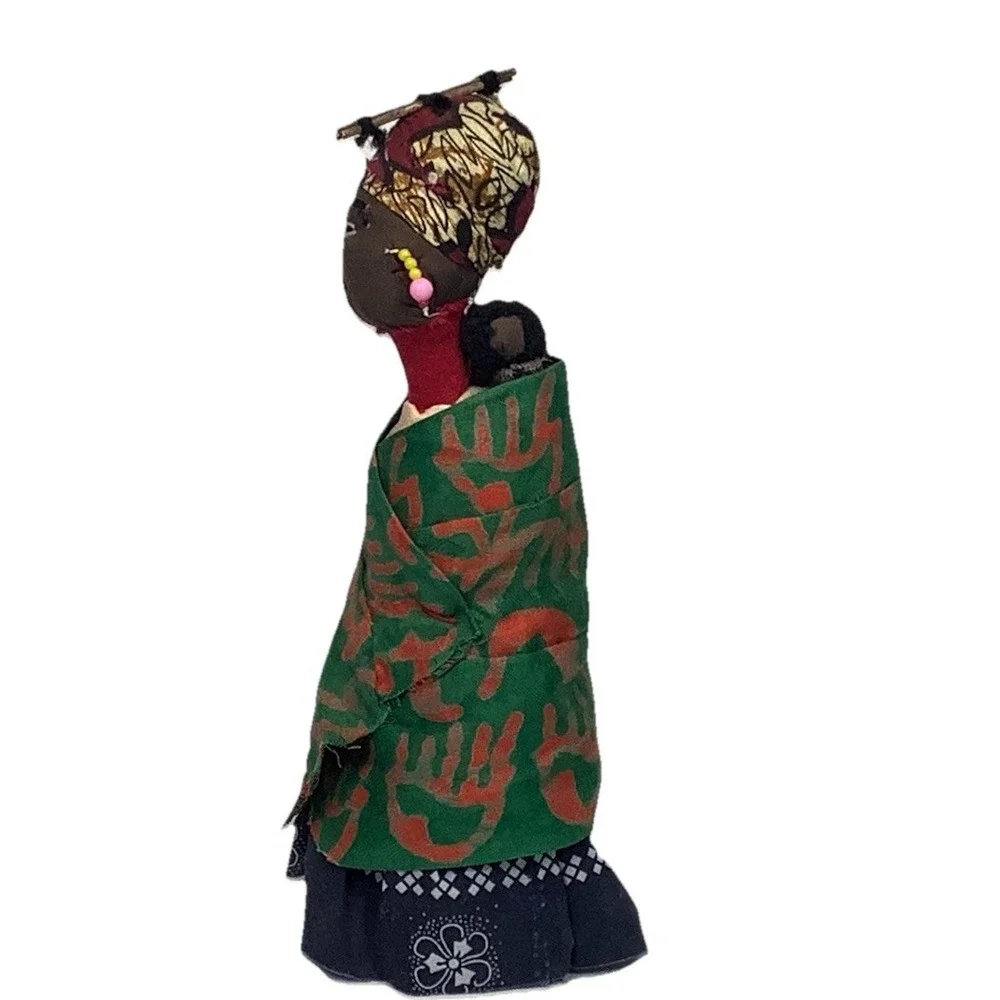 Swaziland Africa‎ Decor Mother & Child Sisal Doll + Tribal Salad Servers